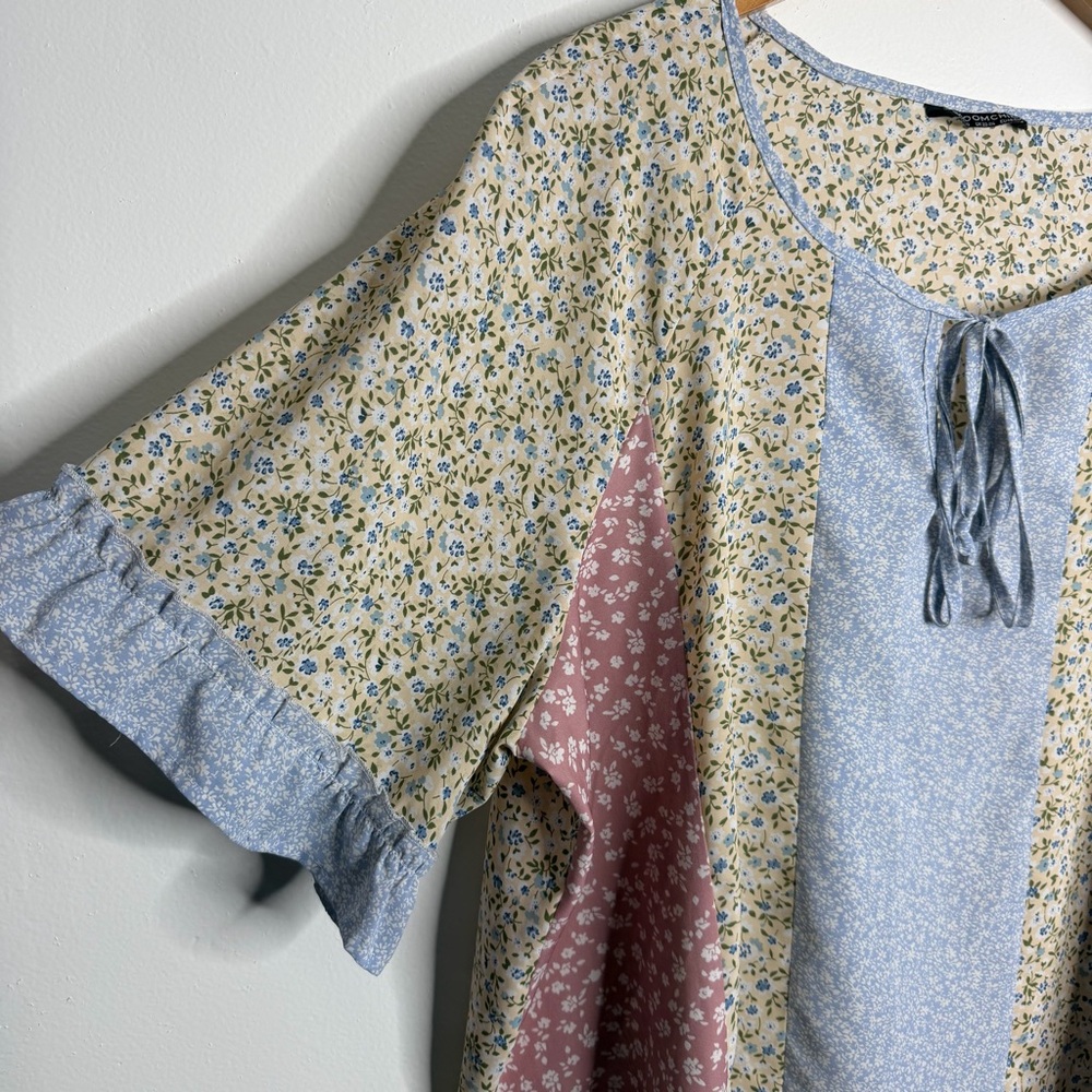 Bloomchic Floral Patchwork Top Boho Cottagecore Ruffle Sleeves Multi 18/20 Flowy - Picture 8 of 8